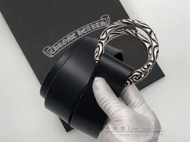 chrome hearts皮帶 純銀配飾 克羅心雙環圖騰皮帶 克羅心潮牌男腰帶  gjc1588
